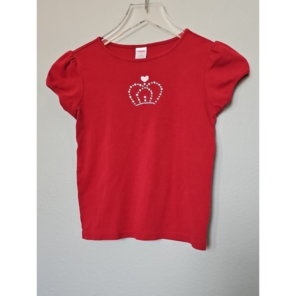 Gymboree Girls Red Rhinestone Crown Heart Puff Sleeve Vintage T-Shirt Size 8